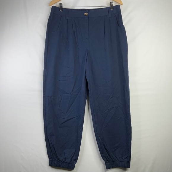 HALARA Pants - Halara Navy Blue Cotton Pleated Jogger Pants Womens Large NWT High Waisted